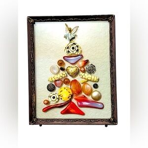 Vintage Frame Jewelry Art Handcrafted Christmas Tree Angel Xmas Unique Gift